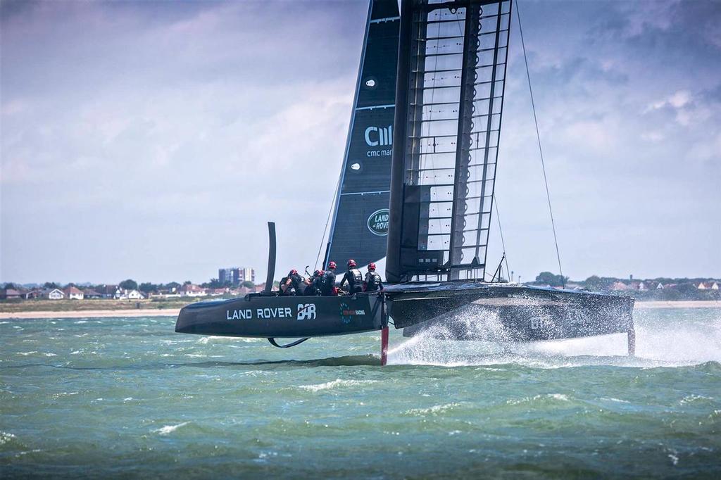 Land Rover BAR has her rudder offset from the transom, but well short, and without the 3ft gantry of Emirates Team NZ - Image by Alex Palmer © SW